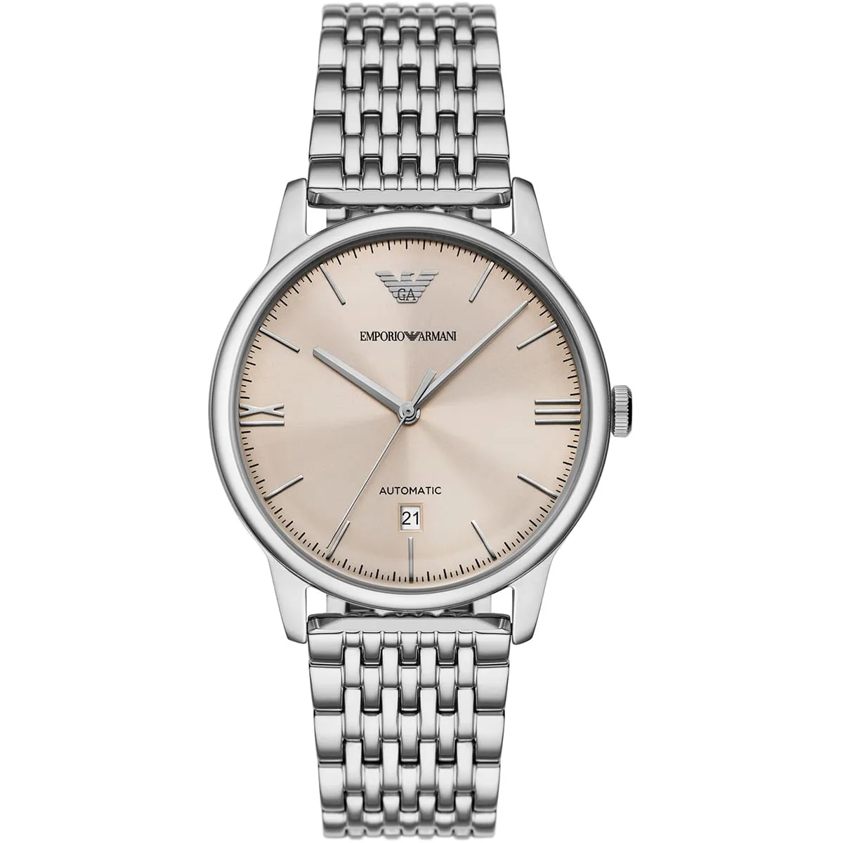 ar60082-emporio-armani-watch-automatic-men-rose-gold-dial-metal-stainless-steel-silver-strap-analog-minimalist ساعت مچی مردانه امپریو آرمانی مدل:AR60082 - Image 1